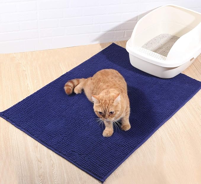 VIVAGLORY Cat Litter Mat Softgrip Litter Trapping Mat, 35"× 25", Navy Blue | Litterbox Rug Box Catcher for Indoor & Floor, Easy Clean Washable Less-Mess Waterproof for Cat - Image 6