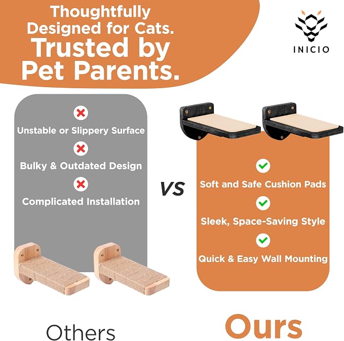 INICIO Cat Wall Steps, Set of 3, Black | 8.7"x4.7", Floating Steps, For Climbing or Playing - Image 7