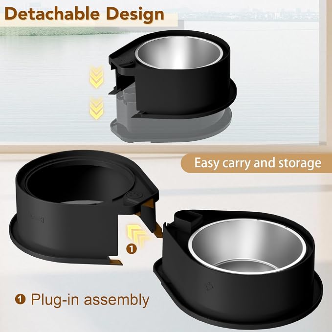 Newget 304 Stainless Steel Dog Bowl Set, 24oz Foldable Pet Dishes, Black | Dual Food & Water Pet Bowl, Anti-Skid, Keeps Food Fresh, Easy to Install, for Small - Large Dogs/Cats - Indoor & Outdoor Use - Image 5