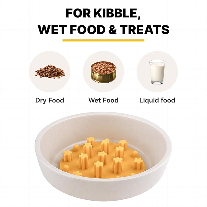 Slow Feeder Insert for Cat and Dog Bowls, Medium 4.8 Inch, Yellow | Soft Silicone with 19 Suction Cups, Removable for Easy Cleaning and Best on Smooth, Flat-Bottom Surfaces - Image 6