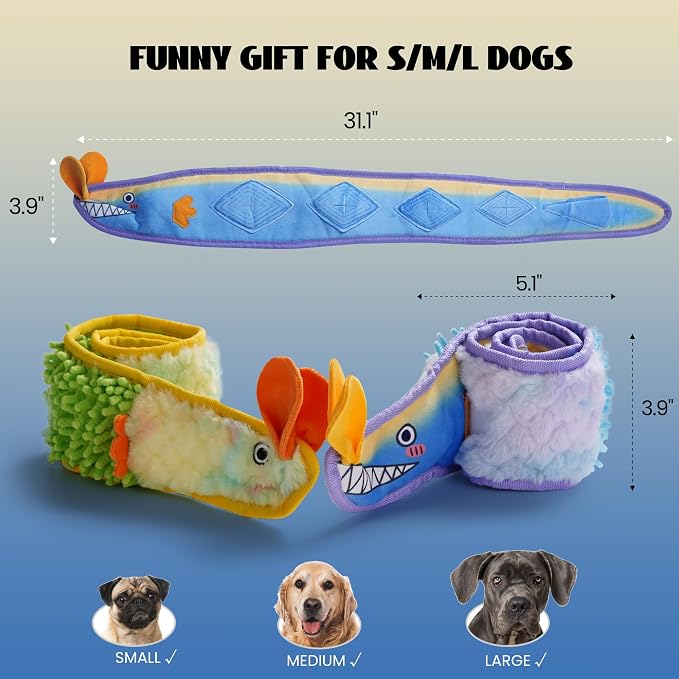 Nocciola EEL Squeaky Dog Toy, Tough No Stuffing Toy for Tug of War, Puppy Interactive Puzzle Fun to Keep Them Busy, Cognitive Crinkle Dog Toy for Large Medium Small Breed, Blue&Yellow - Image 5