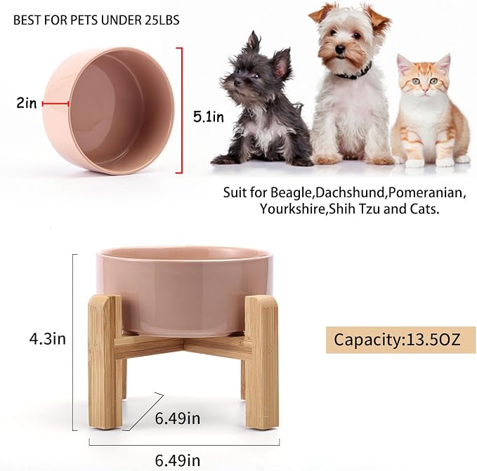 Petygooing Khaki Elevated/Raised Ceramic Dog Bowl for Small Breeds, Dog Food Water Dish with Stand,Pet Feeding Bowl with Anti Slip Rubber for Cats and Small Dogs Puppy 13.5 OZ (5.1In / 1.7 Cups) - Image 3