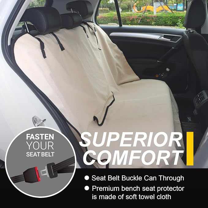Back Seat Cover for Car Trucks Van SUV Jeep,Waterproof Rear Bench Towel Seat Covers for Dogs and Kids,Automotive Backseat Protector (Off-White) - Image 2