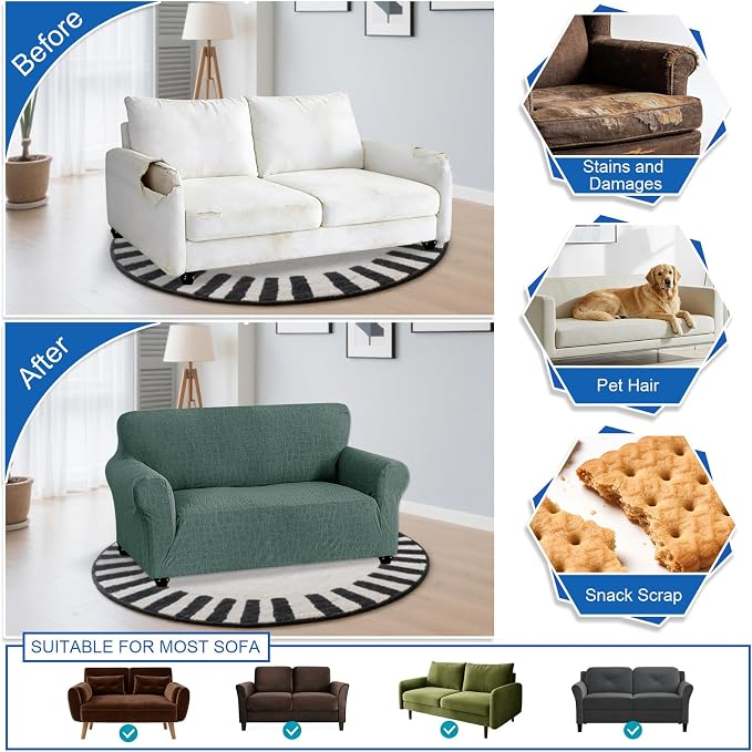 MAXIJIN Waterproof Loveseat Cover Couch Covers, 1 Piece Stretch Love Seat Sofa Slipcovers with Non-Slip Elastic Bottom, Washable Furniture Protector for Dogs Pets (Medium, Pea Green) - Image 6