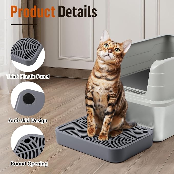 Cat Litter Box Step Non-Slip Cat Step with Filter Function, Dark Grey | Double Layer Litter Box Ramp for Kitten & Elderly Cats, Litter Catcher for Automatic Cat Litter Box, Easy to Clean - Image 4