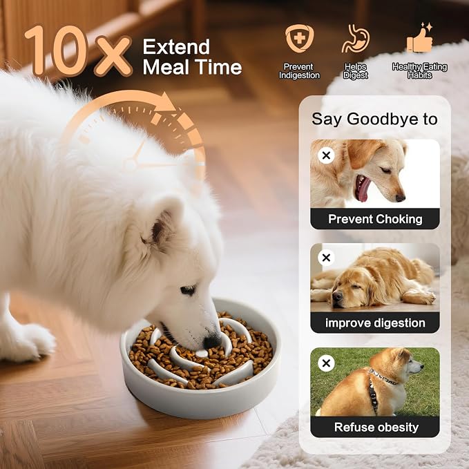 6'' Ceramic Slow Feeder Dog Bowls - Petal Shape Modern Dog Food Dish for Cats and Small Breed Dogs, Puzzle Maze Bowl to Slow Down Eating, Anti-Gulping, Dishwasher & Microwave Safe, Grey - Image 4