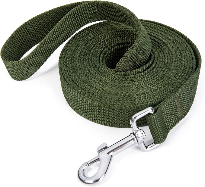 Strong Durable Nylon Dog Training Leash, 1 Inch Wide Traction Rope, 6 ft 10ft 15ft Long, for Small and Medium Dog (Military Green, 15 Feet) by Siumouhoi