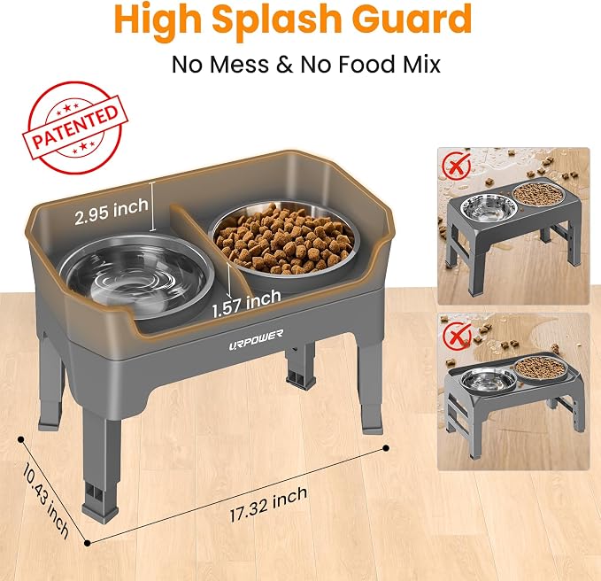URPOWER Elevated Dog Bowls, 3-in-1 Double Deck Raised Dog Bowl Stand | 4 Height Adjustable Raised Stand with 2 Stainless Steel Food Bowls & Licking Plate for Small, Medium & Large Dogs - Image 2