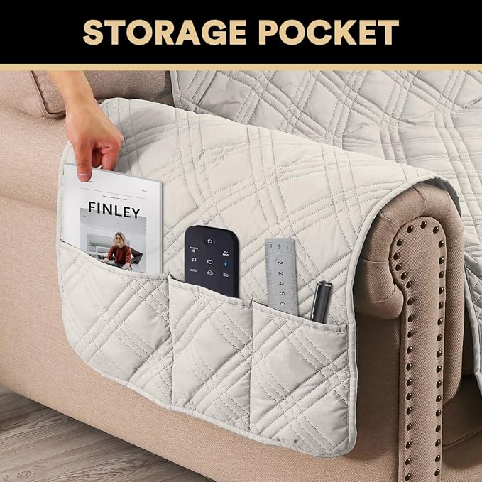 PrinceDeco 100% Waterproof Loveseat Covers for 2 Cushion Couch Sofa Covers Waterproof and Washable Sofa Slipcover with Side Pocket Furniture Protector with Elastic Straps(Loveseat 48", French Oak) - Image 4