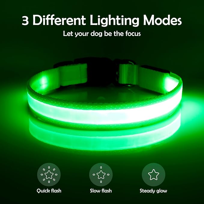 Vizpet LED Dog Collar, Light Up Dog Collar Adjustable USB Rechargeable Super Bright Safety Light Glowing Collars for Dogs(X-Large,Green) - Image 2
