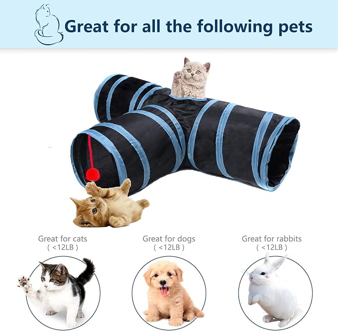 Cat Tunnel, Collapsible Tube with 1 Play Ball Kitty Toys, 3 Ways Cat Tunnels for Indoor Cats, Puppy, Kitty, Kitten, Rabbit - Image 2