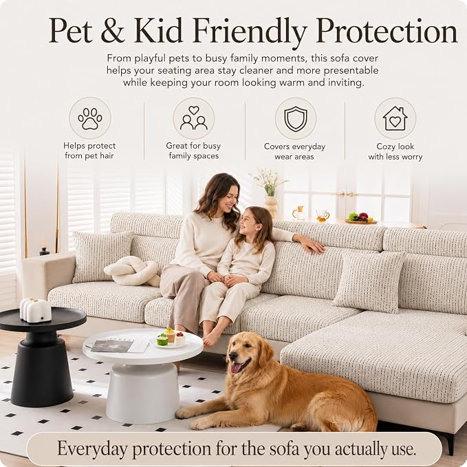 Stretch Sofa Slipcover, 2026 Upgraded Non Slip Couch Cover with Adjustable Straps, Pet Dog Cat Friendly Furniture Protector for 3 Seater, Washable for Living Room - Image 4