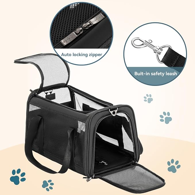PETSFIT Soft-Sided Cat Carrier, Airline Approved | For Travel, 3 Carrying Ways, Lightweight and Ventilation on 5 Sides, Escape Proof, With Soft Fleece Pad - Image 4