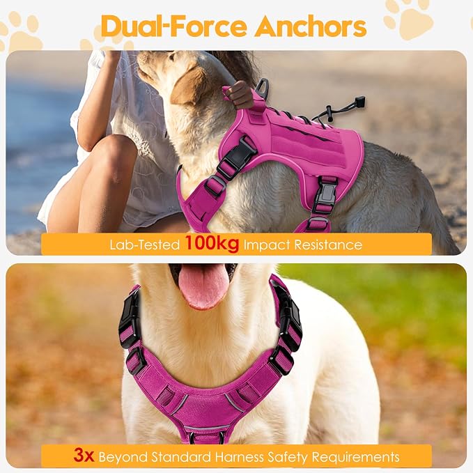 Heavy-Duty Tactical Dog Harness for Large Dogs, No Pull Adjustable Reflective Pet Vest with Molle System, K9 Military-Grade Control for Service Training, Outdoor & 10+ Breeds, Pink, XX-Large - Image 4