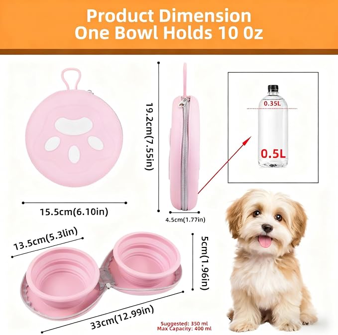 Zegcohjave Collapsible Dog Bowls, 2-in-1 Silicone Portable Dog Food and Water Bowl, Travel Pet Bowls for Dogs & Cats, Ideal for Camping, Hiking and Outdoor Adventures(Pink) - Image 2