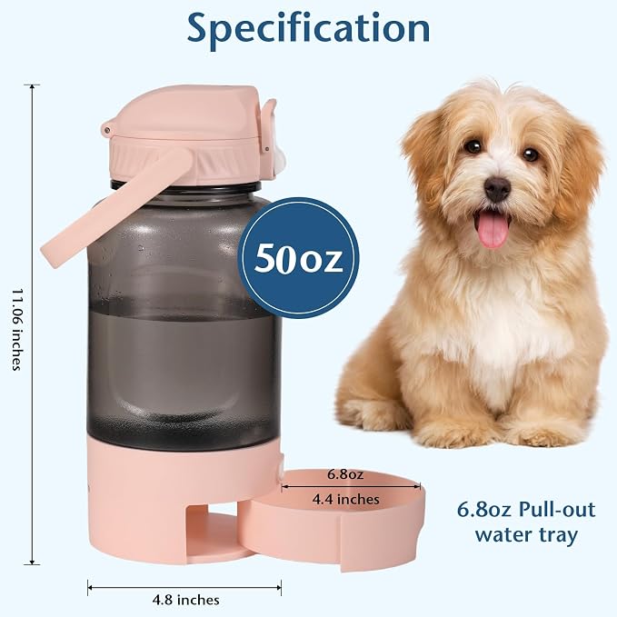 50oz Dog Water Bottle with Handle - Portable Pet & Human Water Dispenser for Hiking, Camping, Travel - Leakproof, BPA-Free, Outdoor Puppy Essential for Walking, Park, Beach (Pink) - Image 8