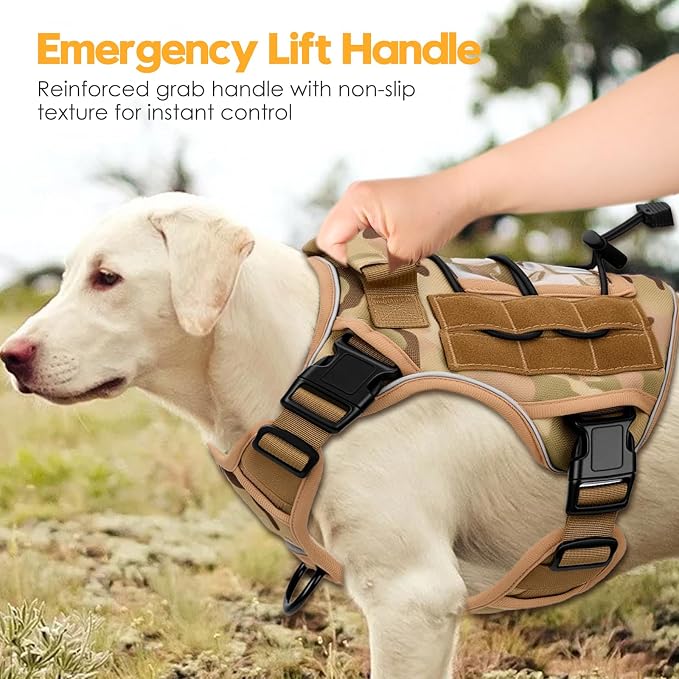 Heavy-Duty Tactical Dog Harness for Large Dogs, No Pull Adjustable Reflective Pet Vest with Molle System, K9 Military-Grade Control for Service Training, Outdoor & 10+ Breeds, Desert Camo, Medium - Image 8