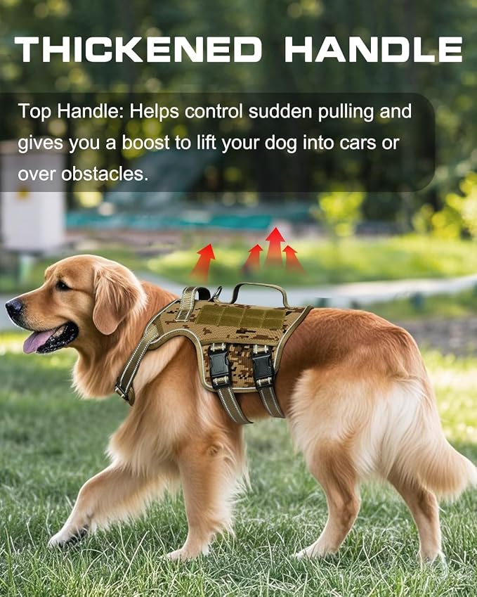 Dog Harness, Tactical No Pull for Small Sized Dog with Handle | Breathable Soft Padded, Adjustable, Reflective, Molle System, Heavy Duty, No Choke for Walking Training, Desert Camo Small - Image 2