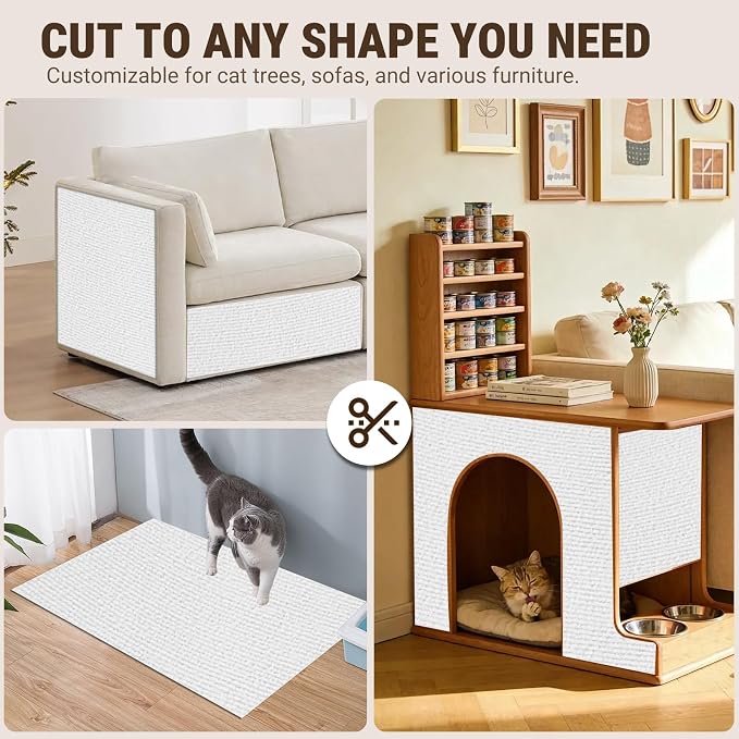 Cat Scratch Furniture Protector, DIY Cat Scratching Mat for Couch, Sofa, Wall,Cat Post,Cat Tree Durable Furniture Guards Couch Scratcher from Cats Claws Scratching for Indoor(39.4x15.8 White) - Image 4