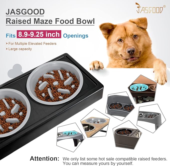 JASGOOD Largr Dog Slow Feeder Bowl - Reduce Slip Puzzle Bowl for Elevated Diners - Gray, Fit Opening 8.9"-9.25" (Pack of 2) - Image 2