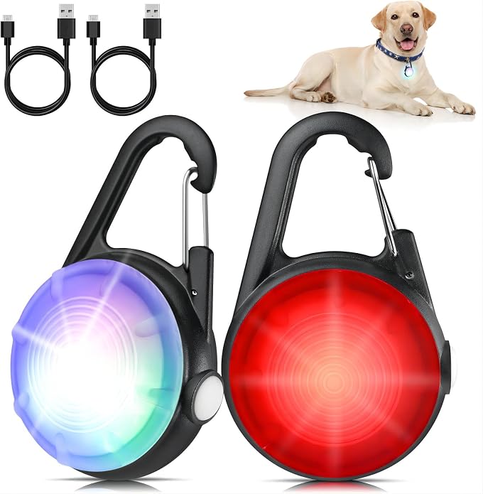 4 Modes Dog Collar Light，2 Packs IP68 Waterproof Dog Lights for Night Walking, USB Rechargeable Pet LED for Nighttime Clip on (Black) by HIFORT