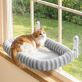 Zakkart Mellow Foldable Cat Window Perch, Upgraded Suction Cups (Gray, M) | Curtain-Friendly, Dual-Fabric Striped Machine Washable Bed, Heavy Duty ABS & Metal Frame, Hold up to 40 lbs., 22.8"W x 15.5"D by Zakkart
