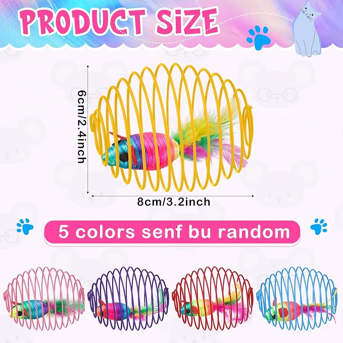 Jecery 5 Pcs Cat Toys Spring,Mouse, Rainbow Color | Interactive Metal Cat Toy, Stretchable Rolling Ball, for Indoor Cats, Colorful Playful Coils, Kitten Pet Supplies - Image 2