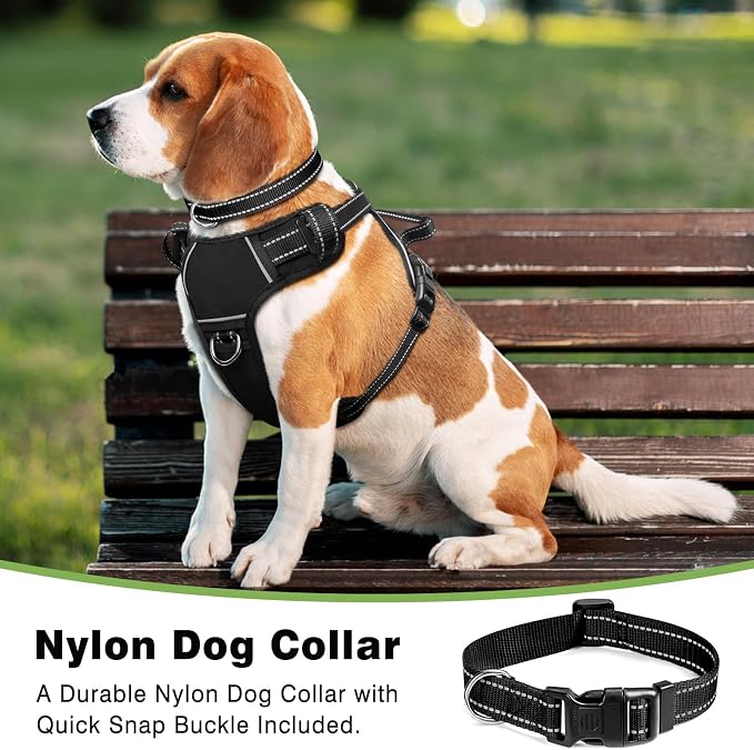 Dog Harness No Pull, Pet Harnesses with Dog Collar, Adjustable Reflective Oxford Outdoor Vest, Front/Back Leash Clips for Small, Medium, Large, Extra Large Dogs, Easy Control Handle for Walking - Image 2