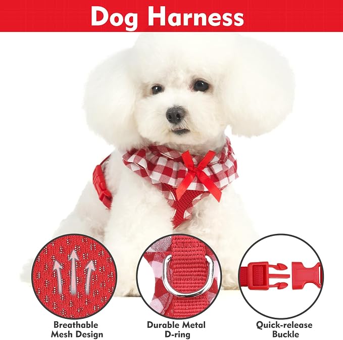 EXPAWLORER Step-in Dog Harness Small Sized Collar and Leash Set | Cute Small Dog Harness No Pull Girl, Pet Collar with Detachable Bow, Adjustable Light Puppy Vest for Dogs Cats, Red XS - Image 2