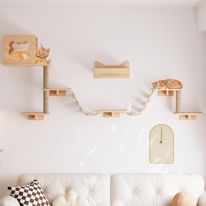 PETKABOO Cat Wall Shelves Cat Wall Furniture with Condo, Hammock, Scratching Pad, Platform and Ladder - Image 2