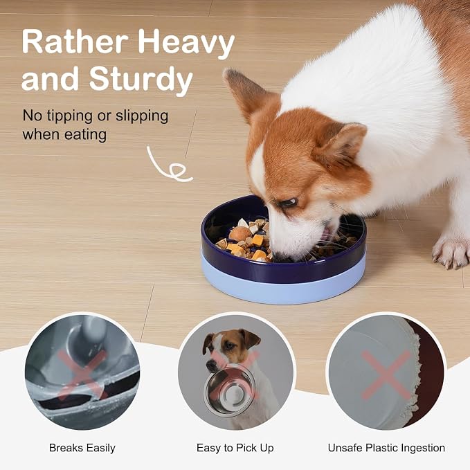 Sted Ceramic Slow Feeder Dog Bowls with Silicone Base | Slow Feeding Dog Bowl Small Medium Breed, Dogs Food Bowls for Fast Eaters, Puzzle Dogs Food Bowl, Maze Blue - Image 2