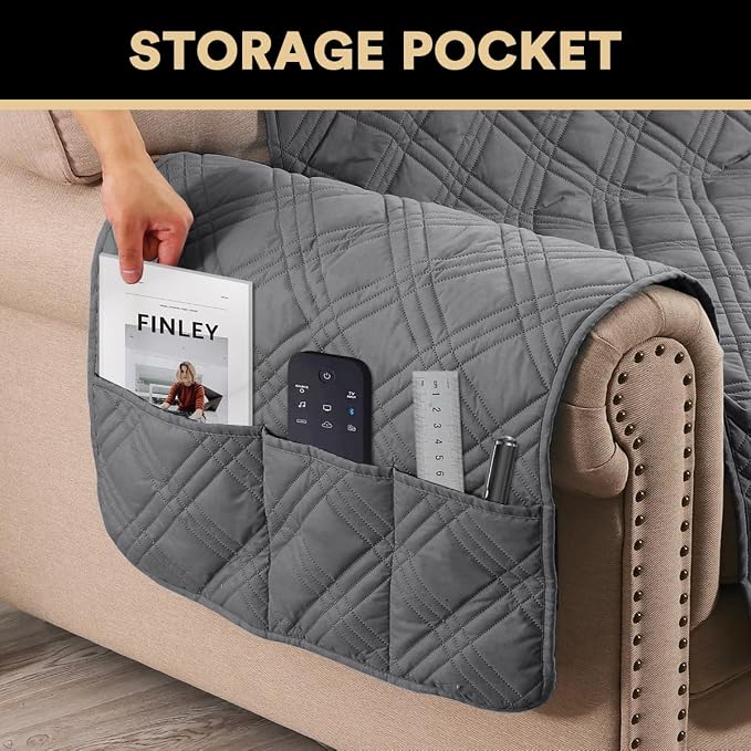PrinceDeco 100% Waterproof Couch Cover for 3 Cushion Couch Sofa Pet Friendly Non-Slip Couch Cover for Dogs Washable Water Resistant Furniture Protector with Elastic Straps(Sofa 68", Grey) - Image 4