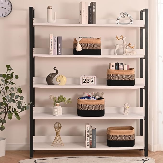 ICERZCZ Storage Baskets for Shelves Organizing, Woven Cotton Rope Baskets for Storage, Book Basket, Towel Basket, 12.5"Lx9.1''Wx7.9''H (4 Packs) Gradient Black & Jute - Image 2