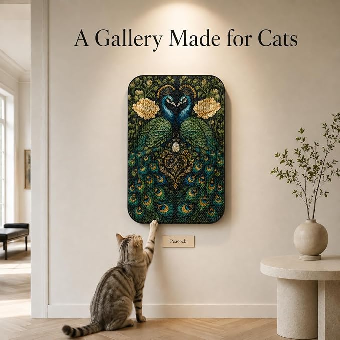 Cat Wall Scratcher, Art Cat Scratching Board for Indoor Cats | Wall Mounted Cat Scratch Pad, Water-Based Ink, Hook&Loop Strips, Floor or Wall Use, 16.7x11x1 Inch, Peacock 1 - Image 6