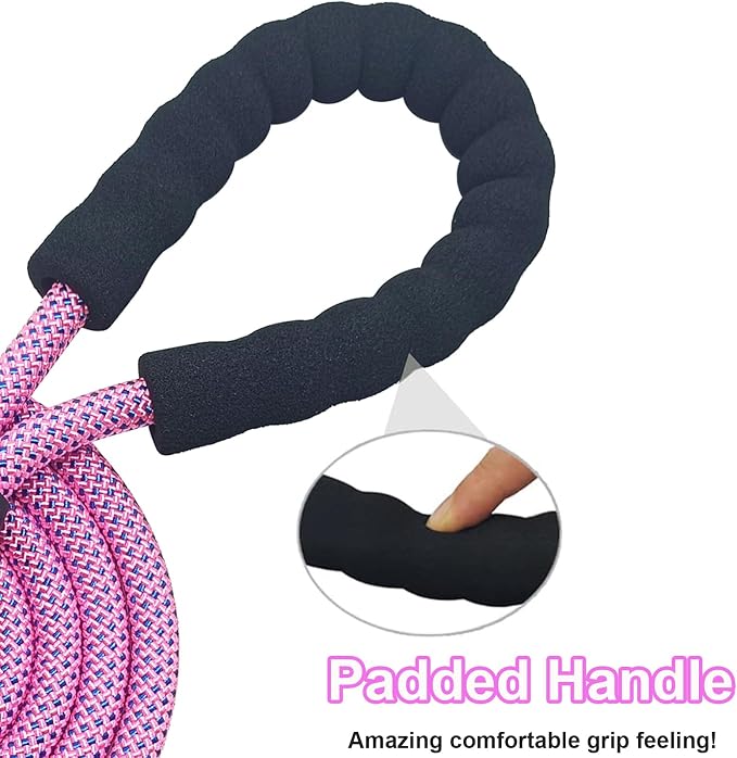 MayPaw Heavy Duty Rope Dog Leash, 6/8/10FT Nylon Pet Leash, Soft Padded Handle Thick Lead Leashes for Large Medium Dogs Walking Training Roaming (Pink-Blue dot, 1/2" * 10') - Image 3