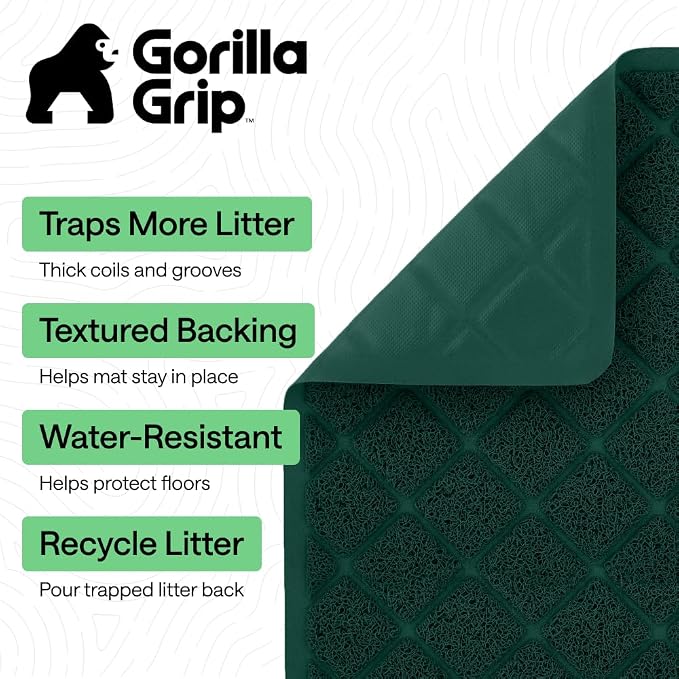 GORILLA GRIP Cat Litter Box Mat, Cushioned Coil Mesh Litter Trapping Mats, Scatter Control Supplies for Less Mess, Phthalate Free, Ultra Deep Catch Grooves, Rinse or Vacuum to Clean 24x17 Hunter Green - Image 2