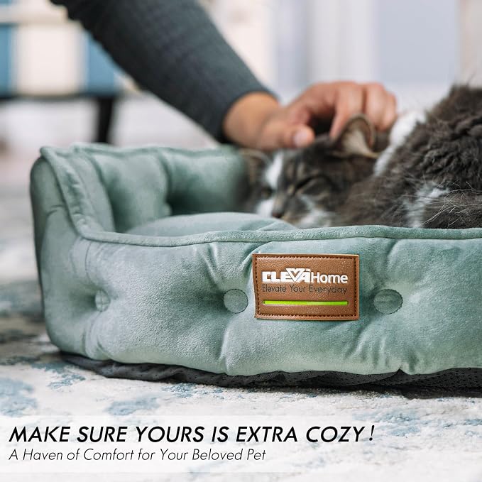 ClevaHome Cat Dog Bed for Small Pets up to 15lbs - Round Cat Beds for Indoor Cats, Machine Washable Comfortable Pet Bed for Puppy and Kitten with Non-Slip Bottom (Washed Green) - Image 2
