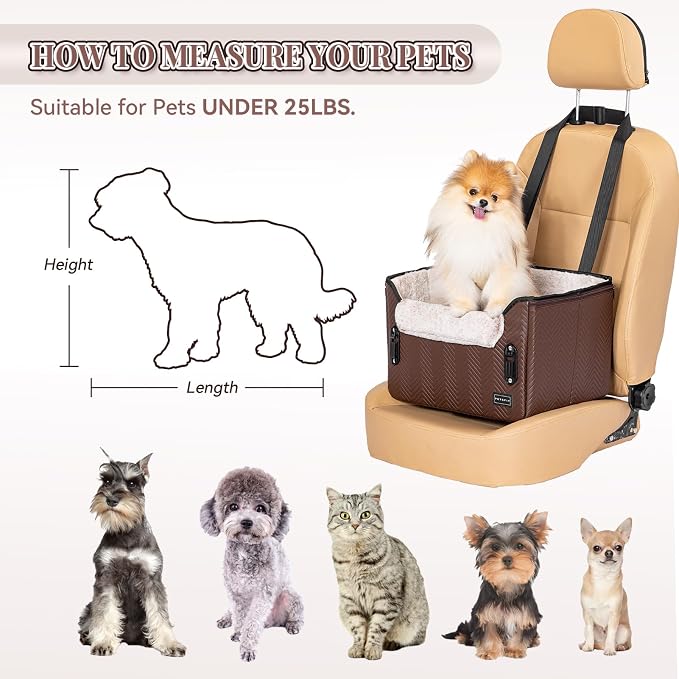 PETSFIT Car Seat for Dogs, Waterproof PU Leather Dog Car Seat for Small Dogs with Patent Safe Buckles, Clip-On Leash, Pet Travel Carrier Bed for Small Pets Up to 25lbs (Brown) - Image 7