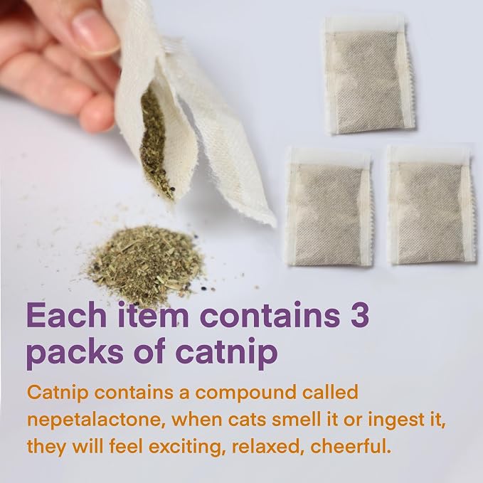 Cat Toys for Indoor Cats, Kitten Toys for Indoor Kittens, Catnip Rope Chew Toys for Teeth Cleaning, Interactive Cat String Toy, Kitty Kicker Toy, 3 Pack (Plus 3 Pouches of Catnip) - Image 5