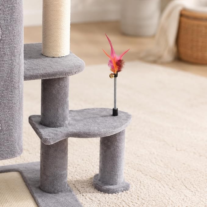 HUITREE 45in Cat Tree Tower with Big Condo for Indoor Cats,Cat Tower with Scratching Post,Scratching Board and Cat Toys,Multi-Level,Small Space,Transformer Cat Tree (336G) - Image 5