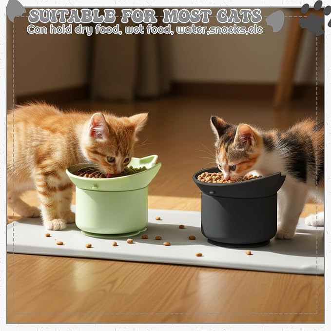 2 Pack Slow Feeder Cat Bowls Silicone Tilted Raised Pet Bowl | Non Slip Base for Digestion Anti Vomit - Image 2