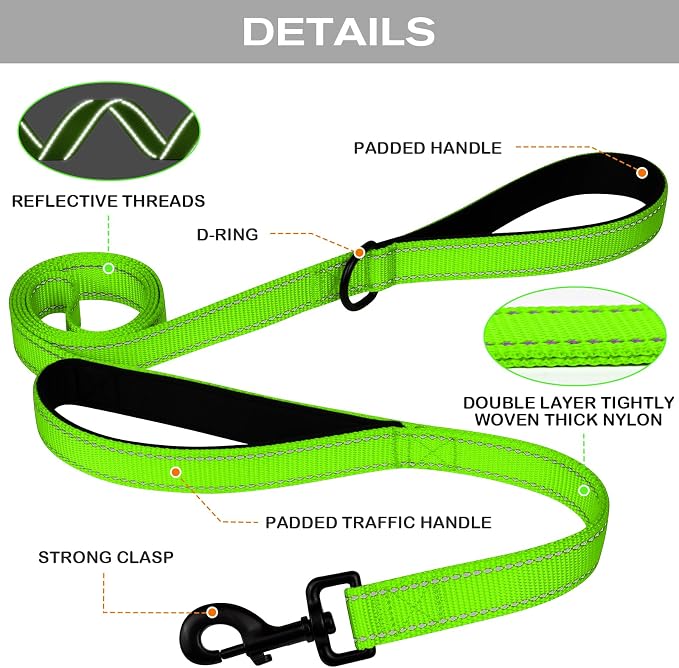 Joytale Dog Leash for Large Dogs that Pull, Double Handle, 5FT, Green | Traffic Handle for Control, Padded Handle Reduces Hand Strain, Reflective Stitching for Night Safety, Strong Nylon Webbing - Image 3
