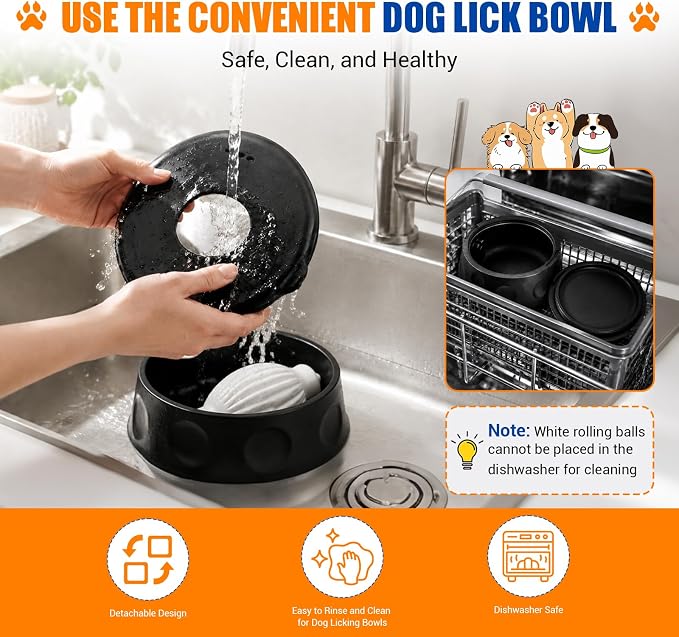 Slow Feeder Dog Bowl, Large Capacity Silicone for Medium & Large Dogs | Dog Lick Bowl with Rolling Ball for Liquid Treat, Snap-on Bowl Lid & Non-slip Suction Cup Base, Dog Lick Toys for Anxiety - Image 6