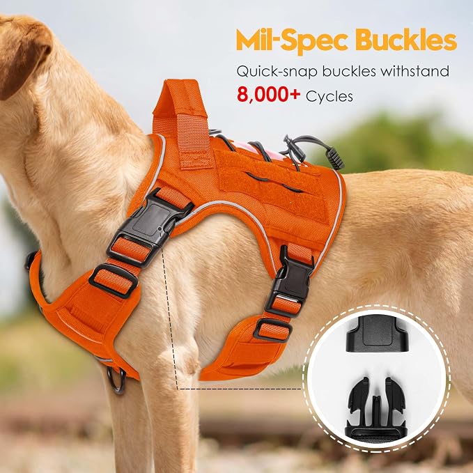 Heavy-Duty Tactical Dog Harness for Large Dogs, No Pull Adjustable Reflective Pet Vest with Molle System, K9 Military-Grade Control for Service Training, Outdoor & 10+ Breeds, Orange, Medium - Image 3