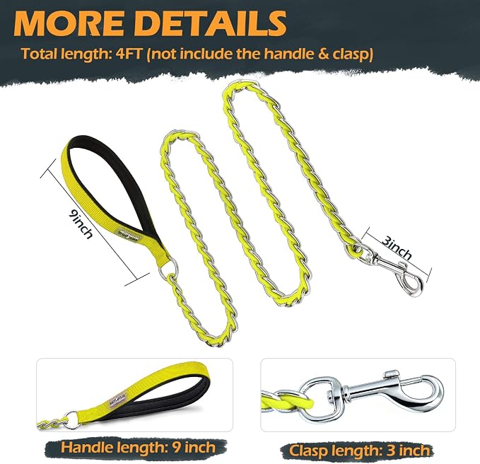 S-ETOVUS-Chain Dog Leash, Bite-Proof Metal Leash, with Padded Handle | Three Sizes 7.25FT/5.2FT/4FT, Woven From Nylon Rope And Chain, Durable And Bite-Resistant, Comfortable With Padded Handles - Image 6