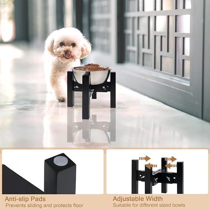 Elevated Dog Bowl Stand Adjustable Dog Food Holder 7”H Small Black | 7” Elevated Dog Bowl Stand, Small Dogs, Adjustable, Fits 6”-8” Bowls, Single Bowl Holder, Natural Bamboo, Classic Black - Image 6