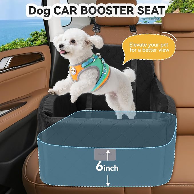 Small Dog Car Seat, Memory Foam Dog Booster Car Seats with Thick Cushion for Medium Dogs Under 35lbs, Detachable Washable Pet Carseat with Storage Pockets(Black, Medium) - Image 5