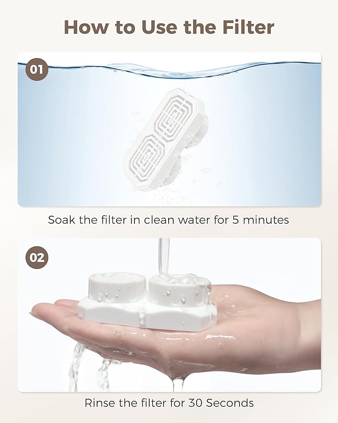 Neareal Cat Water Fountain Replacement Filters and Pre-Filter Sponges | Includes 6 Filters and 6 Sponges for 74oz/2.2L Stainless Steel Pet Fountain - Image 6