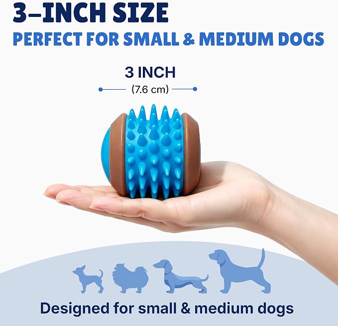 Dog Treat Ball, Treat Dispensing Puzzle Toys for Small & Medium Dogs, Blue | 3-Inch Size • Interactive Toy • Bacon Scent • Soft TPR Rubber • Dental Cleaning - Image 4