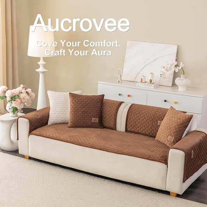 Washable Velvet Dog Couch Cover, Plush Pet Sofa Furniture Protector for 2-3 Cushion Couch, Non-Slip Washable Cover for Dogs(1PC/27.6"x27.6",Brown) - Image 3